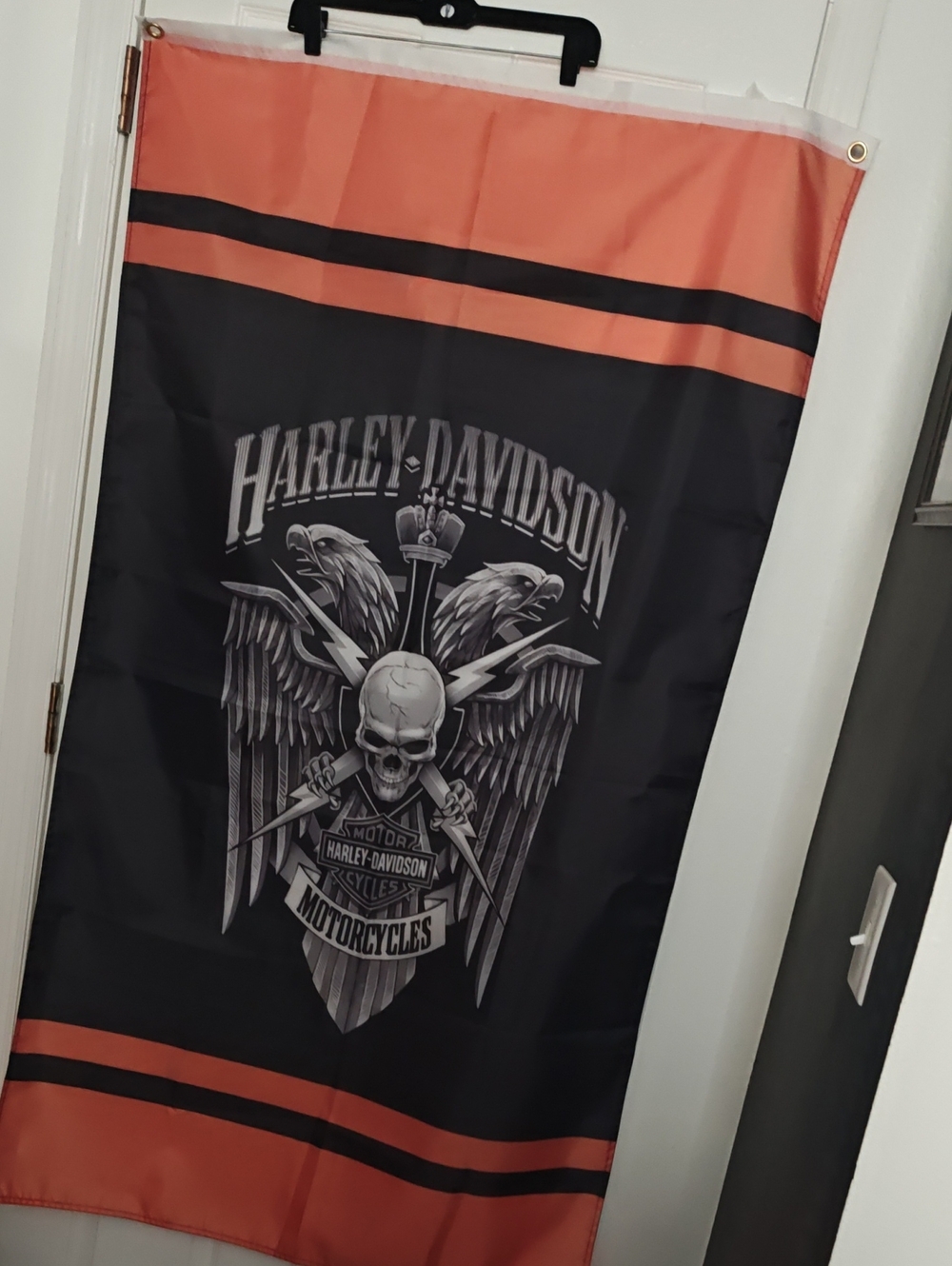 Harley-Davidson Black & Orange Skull and Wings Banner